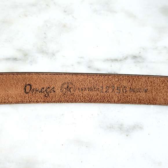 Vintage Omega Leather Belt Brown with Ornate Copper Buckle‎ Medium 30" - Picture 5 of 5